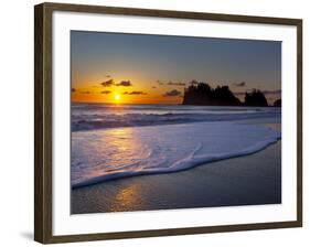 A Wave Rolls Up the Beach at Sunset at La Push, Washington, USA-Gary Luhm-Framed Photographic Print