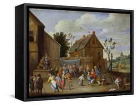 A Wedding Feast in a Courtyard of an Inn-Jan van Kessel the Elder-Framed Stretched Canvas