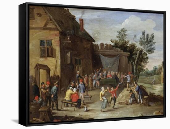 A Wedding Feast in the Courtyard of a Village Inn-Jan van Kessel-Framed Stretched Canvas