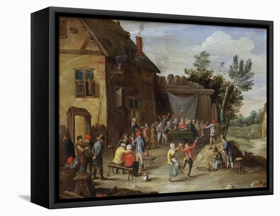 A Wedding Feast in the Courtyard of a Village Inn-Jan van Kessel-Framed Stretched Canvas