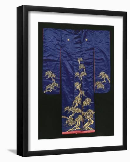 A Wedding Furisode of Midnight Blue Satin, Embroidered with Pine Trees in Couched Gilt Threads,…-null-Framed Giclee Print