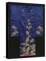 A Wedding Furisode of Midnight Blue Satin, Embroidered with Pine Trees in Couched Gilt Threads,…-null-Stretched Canvas