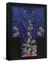 A Wedding Furisode of Midnight Blue Satin, Embroidered with Pine Trees in Couched Gilt Threads,…-null-Framed Stretched Canvas