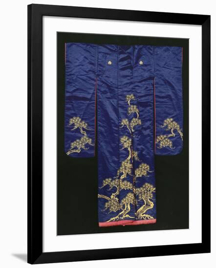 A Wedding Furisode of Midnight Blue Satin, Embroidered with Pine Trees in Couched Gilt Threads,…-null-Framed Giclee Print