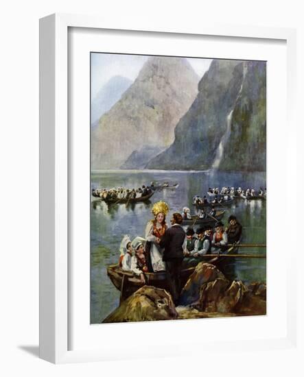 A Wedding Procession on Boats, Norway-null-Framed Giclee Print