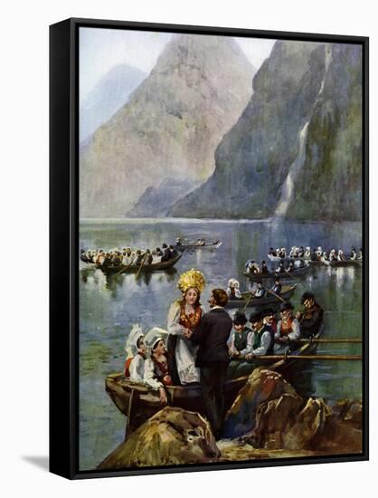 A Wedding Procession on Boats, Norway-null-Framed Stretched Canvas