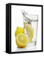 A Wedge of Lemon Falling into a Glass of Water-Kröger & Gross-Framed Stretched Canvas