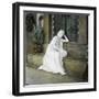 A Weeping Young Woman on the Steps of the Funerary Chapel at the Monumental Cemetery of Staglieno-Leon, Levy et Fils-Framed Photographic Print