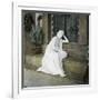 A Weeping Young Woman on the Steps of the Funerary Chapel at the Monumental Cemetery of Staglieno-Leon, Levy et Fils-Framed Photographic Print