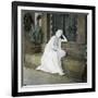 A Weeping Young Woman on the Steps of the Funerary Chapel at the Monumental Cemetery of Staglieno-Leon, Levy et Fils-Framed Photographic Print