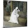 A Weeping Young Woman on the Steps of the Funerary Chapel at the Monumental Cemetery of Staglieno-Leon, Levy et Fils-Mounted Photographic Print