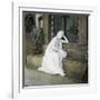 A Weeping Young Woman on the Steps of the Funerary Chapel at the Monumental Cemetery of Staglieno-Leon, Levy et Fils-Framed Photographic Print