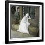 A Weeping Young Woman on the Steps of the Funerary Chapel at the Monumental Cemetery of Staglieno-Leon, Levy et Fils-Framed Photographic Print