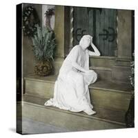 A Weeping Young Woman on the Steps of the Funerary Chapel at the Monumental Cemetery of Staglieno-Leon, Levy et Fils-Stretched Canvas