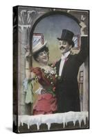 A Well-Dressed Couple Pictured Laughing-null-Stretched Canvas