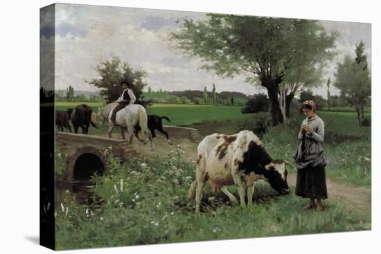 A Well-Guarded Cow-Edouard Debat-Ponsan-Stretched Canvas