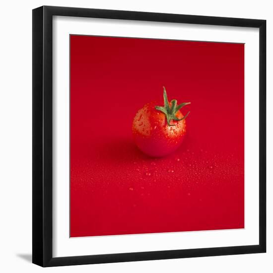 A Wet Tomato on a Red Surface-Dave King-Framed Photographic Print