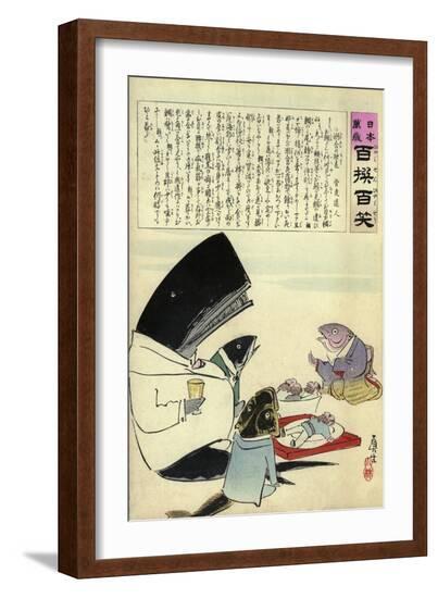 A Whale and Three Fish Sitting Down to a Formal Dinner of Russian Sailors-Kobayashi Kiyochika-Framed Giclee Print