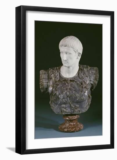 A White and Grey Marble Bust of the Emperor Augustus, Late 19th Century-null-Framed Giclee Print