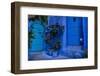 A white cat peeks out a blue door. Chefchaouen, Morocco-Karine Aigner-Framed Photographic Print