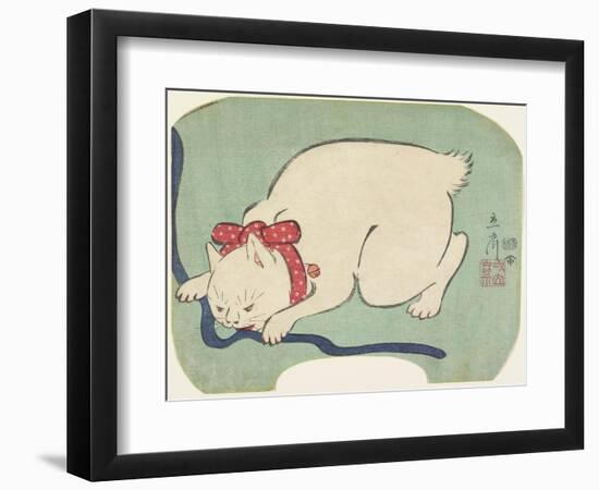 A White Cat Playing with a String, 1863-null-Framed Giclee Print