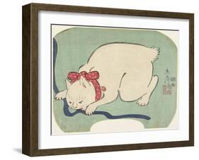 A White Cat Playing with a String, 1863-null-Framed Giclee Print