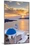 A white church with blue dome overlooking the Aegean Sea at sunset, Santorini, Cyclades-Ed Hasler-Mounted Photographic Print