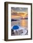 A white church with blue dome overlooking the Aegean Sea at sunset, Santorini, Cyclades-Ed Hasler-Framed Photographic Print