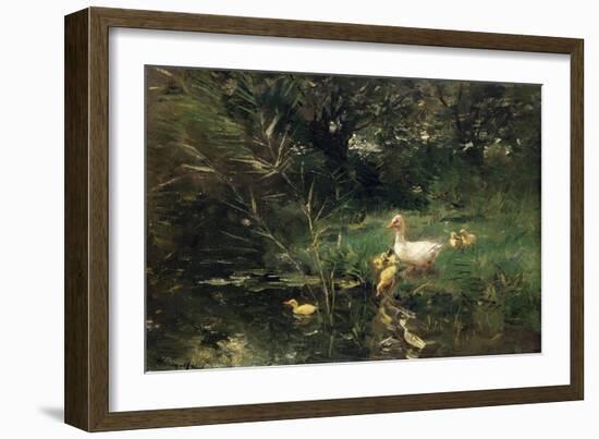 A White Duck with Her Ducklings on the Waterfront-Willem Maris-Framed Art Print