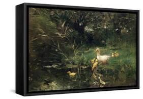 A White Duck with Her Ducklings on the Waterfront-Willem Maris-Framed Stretched Canvas