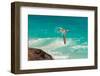 A white-tailed, or yellow-billed tropicbird in flight over clear blue water. Seychelles.-Sergio Pitamitz-Framed Photographic Print