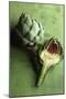 A Whole and a Half Artichoke on Green Background-Studio DHS-Mounted Photographic Print