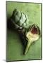 A Whole and a Half Artichoke on Green Background-Studio DHS-Mounted Photographic Print