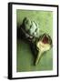 A Whole and a Half Artichoke on Green Background-Studio DHS-Framed Photographic Print