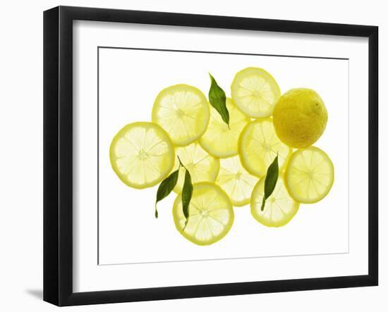 A Whole Lemon, Lemon Slices and Leaves-Petr Gross-Framed Premium Photographic Print