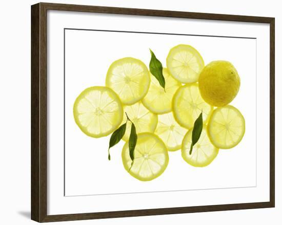 A Whole Lemon, Lemon Slices and Leaves-Petr Gross-Framed Photographic Print