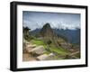 A wide angle photo of Macchu Pichu at sunrise with dramatic clouds in the distance.-Alex Saberi-Framed Premium Photographic Print