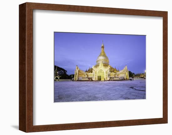 A wide view of Maha Wizaya Pagoda during blue hour, Yangon (Rangoon), Myanmar (Burma)-Brian Graney-Framed Photographic Print