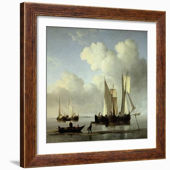 A Wijdship, a Keep and Other Shipping in Calm-Willem Van De, The Younger Velde-Framed Giclee Print
