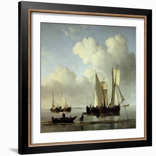 A Wijdship, a Keep and Other Shipping in Calm-Willem Van De, The Younger Velde-Framed Giclee Print