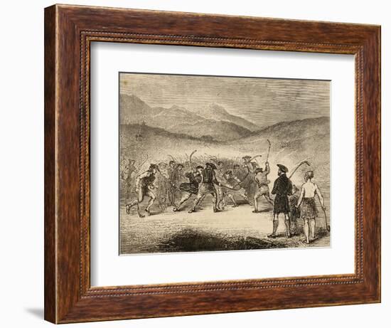 A Wild Game of Shinty in Scotland-null-Framed Art Print