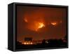 A Wildfire Can be Seen Raging in the Hills Over the Town of St. Ignatius, Montana-null-Framed Stretched Canvas