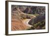 A winding road through the colorful mountains in Zhangye National Geopark. Zhangye, China.-Keren Su-Framed Photographic Print