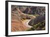 A winding road through the colorful mountains in Zhangye National Geopark. Zhangye, China.-Keren Su-Framed Photographic Print