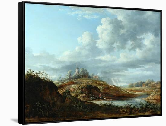 A Windmill Above a River-John Constable-Framed Stretched Canvas