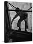 A Window Washer Cleaning the Windows-Peter Stackpole-Stretched Canvas