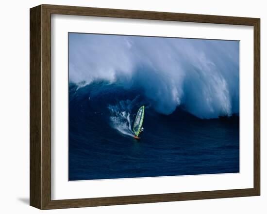 A Windsurfer Riding a Big Wave-null-Framed Photographic Print