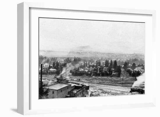 A Winter Aerial View of City - Missoula, MT-Lantern Press-Framed Art Print