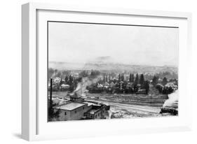 A Winter Aerial View of City - Missoula, MT-Lantern Press-Framed Art Print