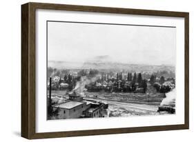 A Winter Aerial View of City - Missoula, MT-Lantern Press-Framed Premium Giclee Print